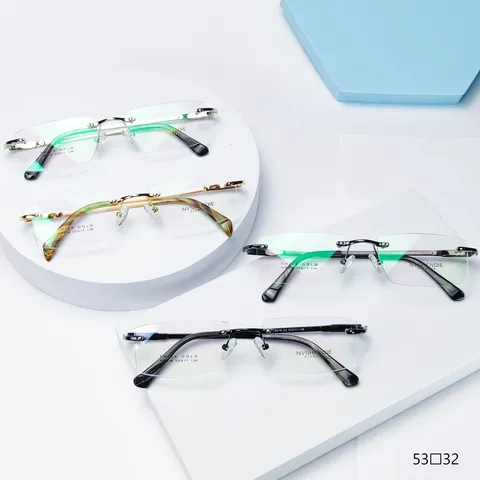Monture de Lunettes Optiques Sans Monture en Pur Titane pour Hommes Verre Plat Clair Taillé en Diamant Lunettes de Myopie d'Affaires