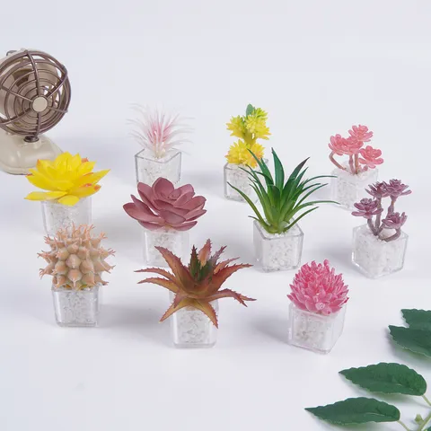 Mini Pianta Succulenta Artificiale in Vaso Plastica Finti Fiori Succulenti Ornamento da Scrivania Decorazione Casa Ufficio
