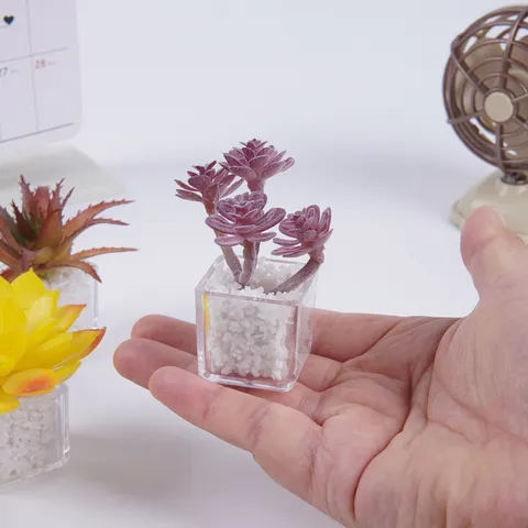 Mini Pianta Succulenta Artificiale in Vaso Plastica Finti Fiori Succulenti Ornamento da Scrivania Decorazione Casa Ufficio