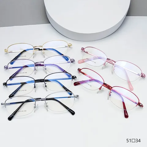 Women's Semi-Rimless Optical Glasses Frame Metal Oval Prescription Eyewear Retro Lightweight Elegant Vision Glasses
