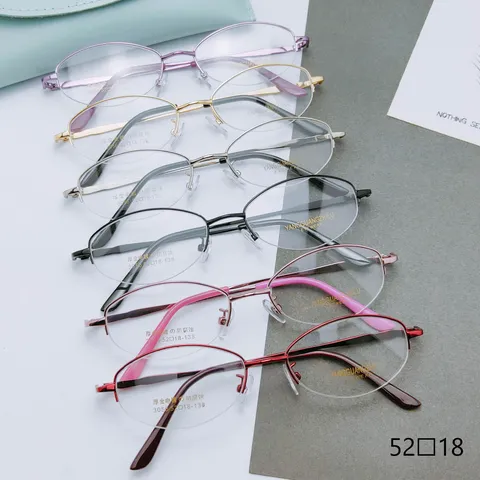 Women Optical Glasses Frame Vintage Metal Half Rim Oval Eyeglass Frame Clear Lens Glasses For Business Commute