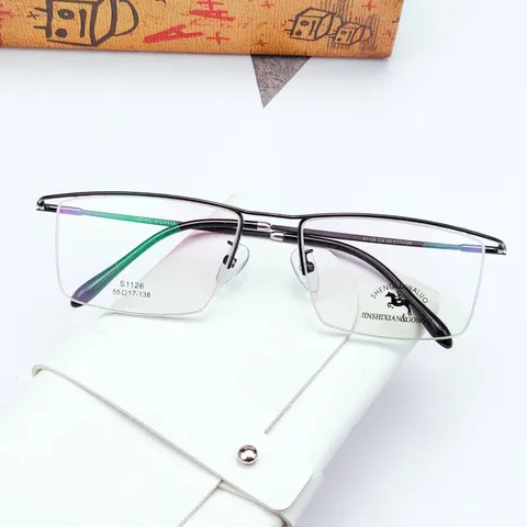 Montatura per Occhiali da Vista in Metallo Semi-Rimless da Uomo Affari Leggera Spazzolata Ottica Quadrata