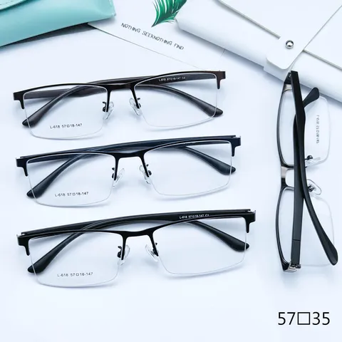 Montatura per Occhiali Ottici Quadrati Semi-Rimless da Uomo d'Affari Metallo Ampio Telaio Miopia Occhiali per Ufficio Quotidiano