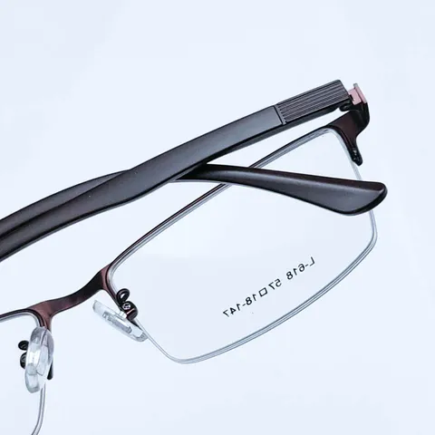 Montatura per Occhiali Ottici Quadrati Semi-Rimless da Uomo d'Affari Metallo Ampio Telaio Miopia Occhiali per Ufficio Quotidiano
