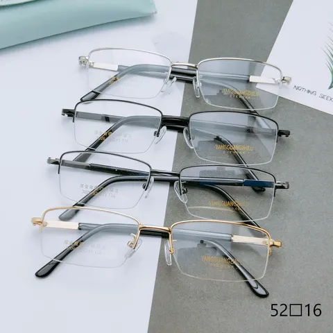 Montatura per Occhiali Ottici Quadrati in Metallo Semi-Rimless da Uomo Placcato in Oro Spesso per Miopia Lettura