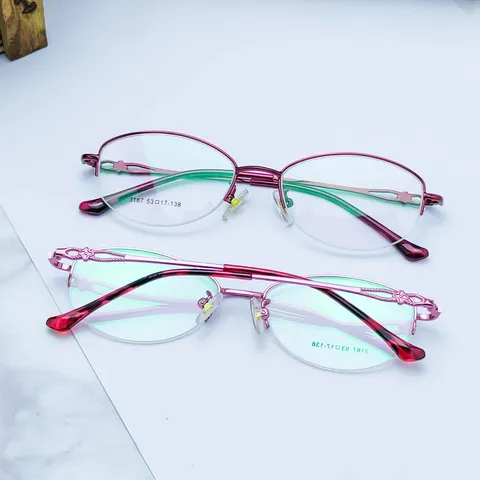 Women Business Metal Half Frame Optical Glasses Frame Thick Gold Electroplated Spectacles Frame Commuting Eyewear