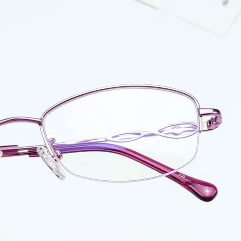 Women Business Optical Glasses Frame Elegant Metal Semi Rimless Oval Eyewear With Rhinestone Embellishment Daily Wear