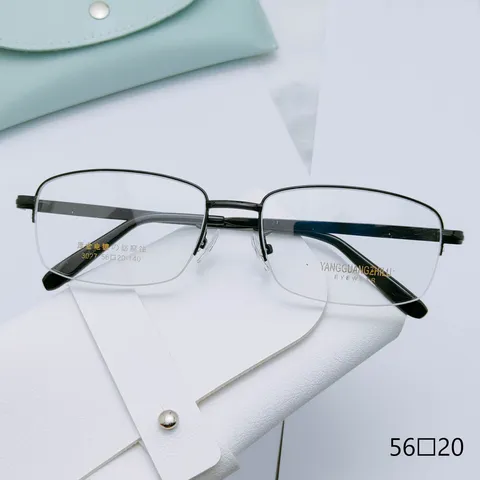 Business Men Metal Semi-Rimless Square Optical Glasses Frame Thick Gold Electroplated Fashion Clear Eyewear