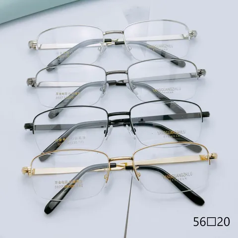 Business Men Metal Semi-Rimless Square Optical Glasses Frame Thick Gold Electroplated Fashion Clear Eyewear