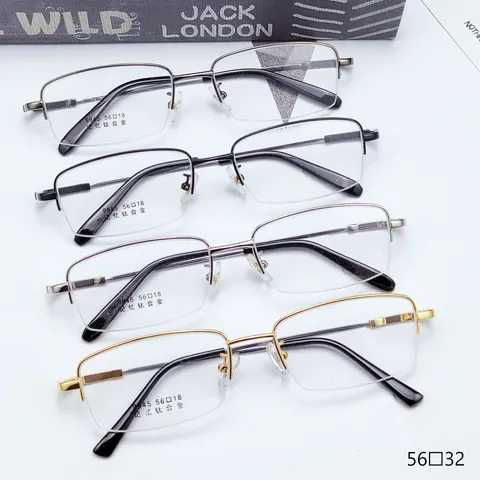 Montatura per Occhiali da Vista Quadrati in Lega di Titanio per Uomo Semi-Rimless in Metallo
