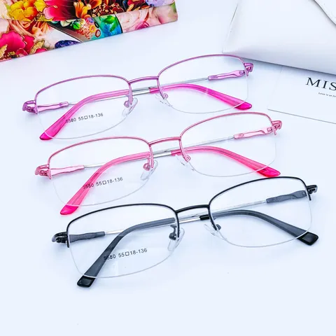 Women Semi-Rimless Optical Glasses Frame Metal Alloy Business Casual Eyewear Clear Lens Eyeglasses Frame