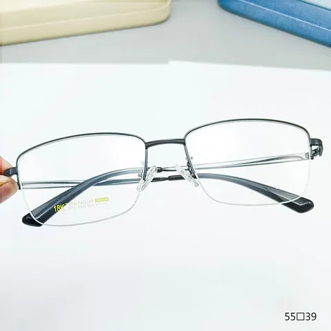 Montatura per Occhiali da Vista in Titanio da Uomo d'Affari Classica Quadrata Semi-Rimless Metallo