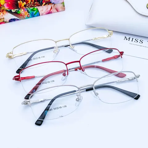 Women Semi-Rimless Optical Glasses Frame Metal Alloy Business Casual Eyewear Clear Lens Eyeglasses Frame