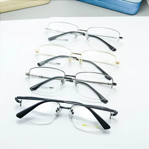 Montatura per Occhiali da Vista in Titanio da Uomo d'Affari Classica Quadrata Semi-Rimless Metallo