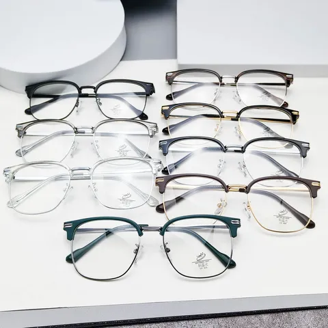 Anti-Blue Light Designer Glasses Frame For Men And Women Trendy Street Fashion Metal Optical Eyewear Clear Lens
