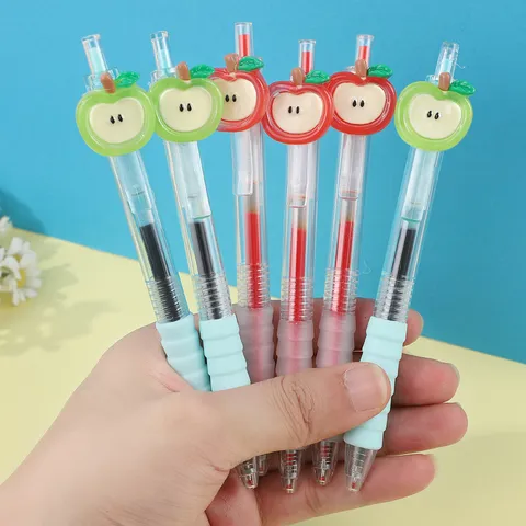 Cute Apple Quick Drying Gel Pen Student Writing Pen With Pendant And Cloud Grip Black Red Ink Stationery