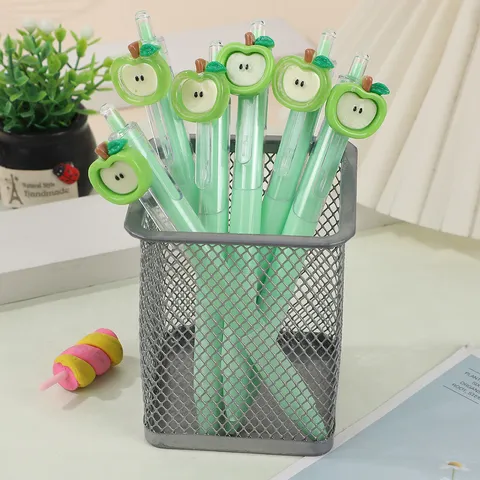 Χαριτωμένο Πράσινο Μήλο Gel Pen Γρήγορου Στεγνώματος Μαύρο Melani Φοιτητής Εξέταση Σύνταξη Cartoon Stationery Pen Gift