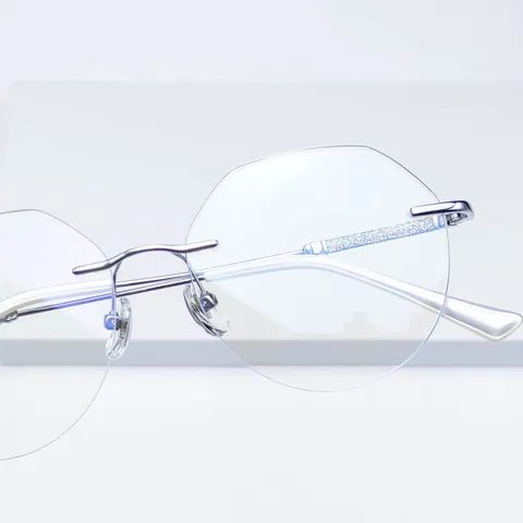 Montures de Lunettes de Designer sans Monture en Titane Pur Unisexe Grand Cadre en Métal Taille Diamant Lunettes Optiques pour Myopie
