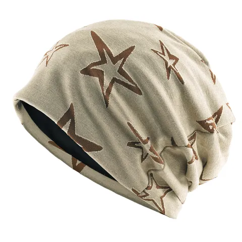 Bonnet Beanie Tricoté Chaud d'Hiver Unisexe Motif Étoile à Cinq Branches Chapeau Crâne Décontracté Souple Extensible Turban