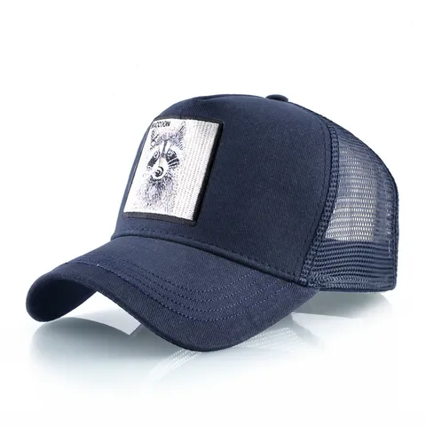 Casquette de Baseball en Maille Animal pour Hommes Broderie Raton Laveur Trucker Chapeau Mode de Rue Snapback Réglable Casquette de Sport d'Été