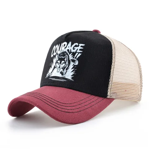 Casquette de Baseball en Maille Unisexe Extérieur Streetwear Réglable Protection Solaire Motif Loup Trucker Hat Hommes Femmes