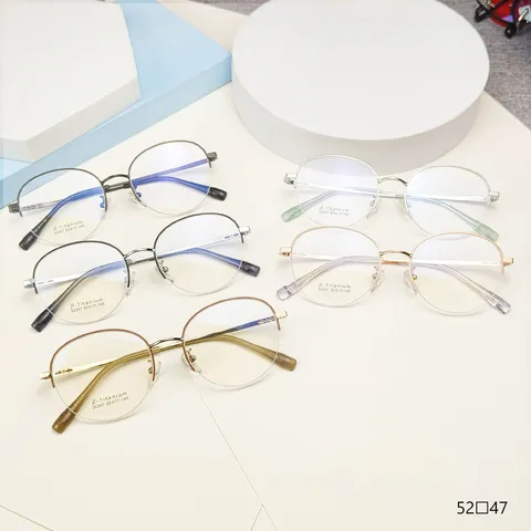Montatura per Occhiali Tonda Semi-Rimless in Lega di Titanio Occhiali da Vista Retro Moda Montatura in Metallo