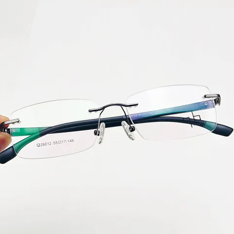 Occhiali da Vista Rimless da Uomo Affari Metallo Leggero Acciaio Plastica Anti Luce Blu Grande Montatura
