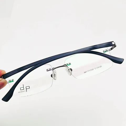 Occhiali da Vista Rimless da Uomo Affari Metallo Leggero Acciaio Plastica Anti Luce Blu Grande Montatura