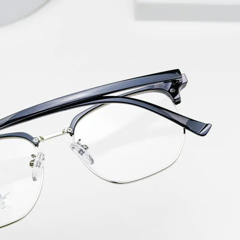 Polygon Anti-Blue Light Glasses Frame Metal Resin Optical Eyewear For Men And Women Fashion Trendy Clear Glasses