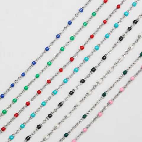 Stainless Steel DIY Drip Oil Satellite Chain With Colorful Beads For Jewelry Making Necklace Bracelet Glasses Chain Replacement
