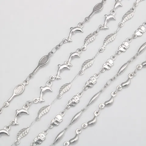 Stainless Steel DIY Jewelry Making Chain Links Tennis Racket Dolphin Leaf Bowtie Patterns For Necklace Bracelet Handmade Craft Components