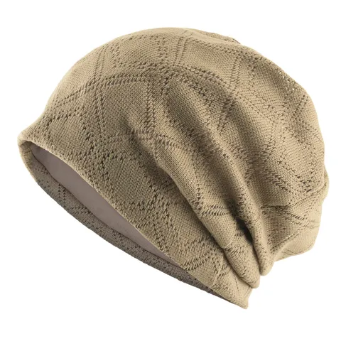 Bonnet Beanie en Tricot Mesh Respirant Pour Femmes Printemps Été Couleur Unie Motif Losanges Ajourés Léger Slouchy