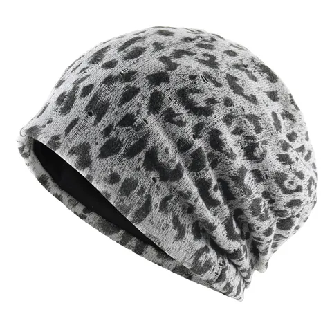 Chapeau Bonnet Tricoté Imprimé Léopard Mode Femme Fin Slouchy Pullover Cap Casual Streetwear Coiffe Quotidienne