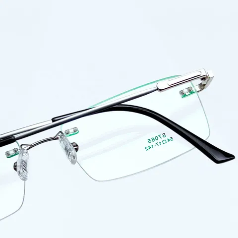 Montatura per Occhiali da Vista Rimless da Uomo Quadrata in Metallo Occhiali Business Minimalista Lenti Trasparenti Montatura Moda