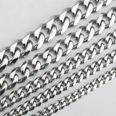 Chaîne DIY en Acier Inoxydable Gourmette Cuban Link Pour Fabrication de Bijoux Collier Bracelet Chaîne en Acier Titane Poli Accessoire de Sac