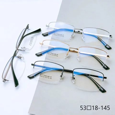 Monture de Lunettes Optiques Demi-Cerclée Homme Affaires Pur Titane Métal Lunettes de Vue Légères pour Hommes