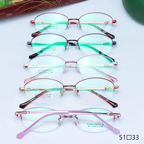 Women's Titanium Alloy Optical Glasses Frame Semi-Rimless Vintage Myopia Eyewear Metal Prescription Glasses Frame