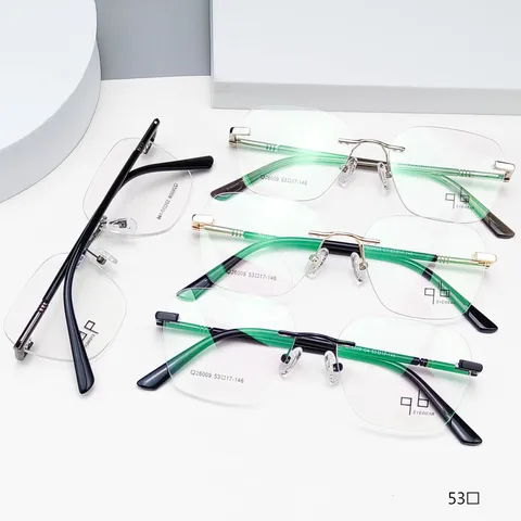 Herren Titanlegierung Rahmenlose Myopie Brillenrahmen Geschäft Minimalistischer Quadratischer Optischer Brillenrahmen Diamantgeschliffene Kante