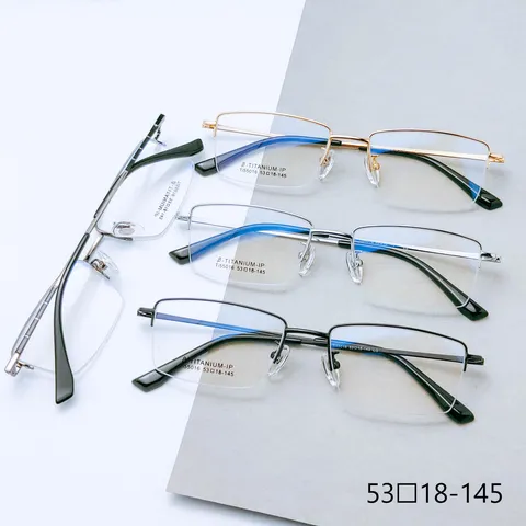 Monture de Lunettes Optiques en Titane Pur Hommes Affaires Demi-Monture Métal Brossé Luxe Lunettes de Vue pour Grand Visage