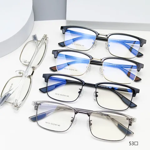 Men's TR90 Metal Semi-Rimless Optical Glasses Frame Anti-Blue Light Retro Business Prescription Eyewear