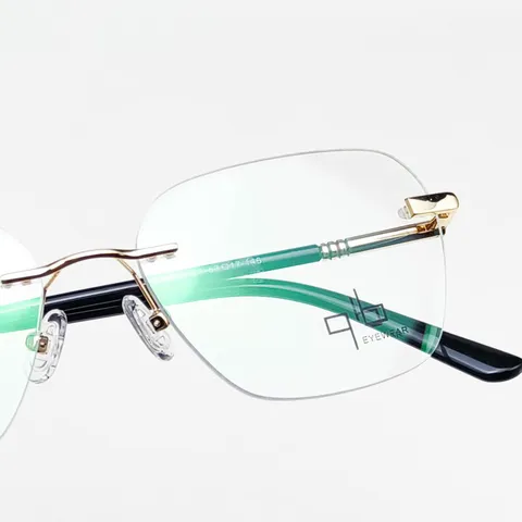 Herren Titanlegierung Rahmenlose Myopie Brillenrahmen Geschäft Minimalistischer Quadratischer Optischer Brillenrahmen Diamantgeschliffene Kante