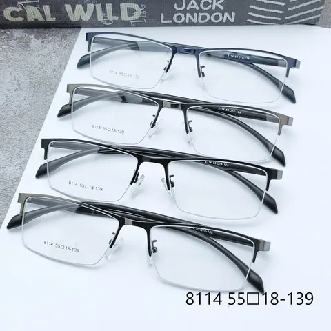 Uomo Montatura per Occhiali Ottici in Metallo Spazzolato Semi-Rimless Business Minimalista Occhiali da Vista Lenti Trasparenti