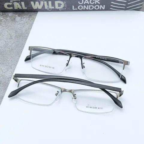 Uomo Montatura per Occhiali Ottici in Metallo Spazzolato Semi-Rimless Business Minimalista Occhiali da Vista Lenti Trasparenti