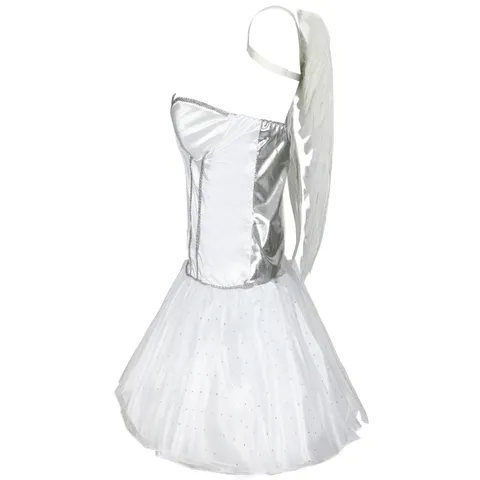 Women's Halloween White Angel Vampire Cosplay Costume Set With Feather Wings And Headpiece Sexy Fairy Performance Outfit