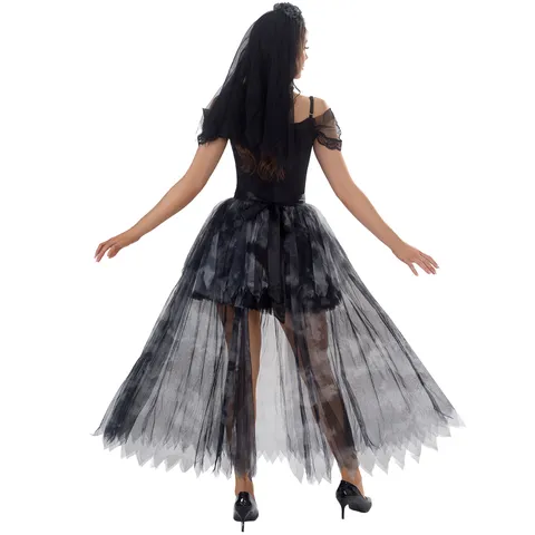 Halloween Evil Vampire Ghost Bride Cosplay Dress Gothic Mesh Splicing Fancy Party Dress For Women Masquerade Performance Outfit