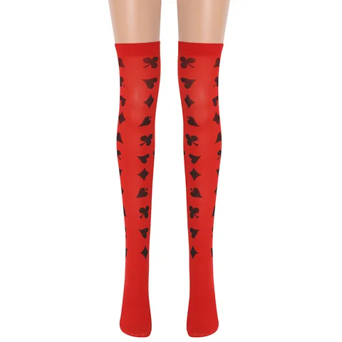 Calze Sopra il Ginocchio da Donna con Semi del Poker Rosso Halloween Cosplay Nylon Stampato Mascherata