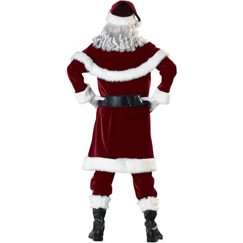 Costume de Père Noël de Luxe en Velours pour Hommes Tenue de Noël Épaissie Imprimée Top And Bottom Avec Chapeau Ceinture Accessoires