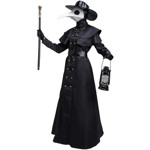 Medieval Steampunk Plague Doctor Costume Set Halloween Cosplay Crow Bird Long Beak Mask Hat Robe For Adults Party Carnival