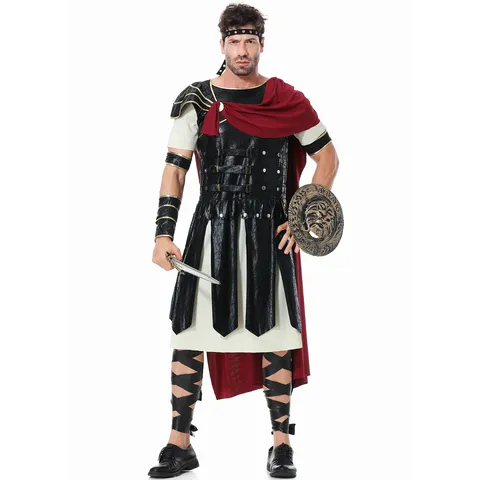 Costume de Guerrier Spartiate Romain Antique Médiéval Uniforme de Gladiateur Tenue de Cosplay pour Fête d'Halloween Ensemble Cape et Armure de Guerrier Homme