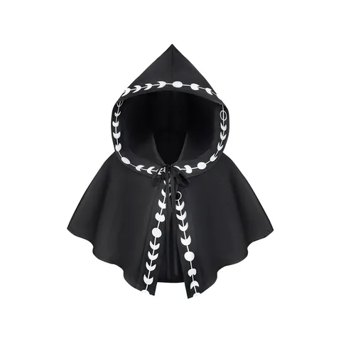 Halloween Gothic Medieval Hooded Cloak And Headgear Women's Moon Phase Printed Polyester Punk Witch Cosplay Costume